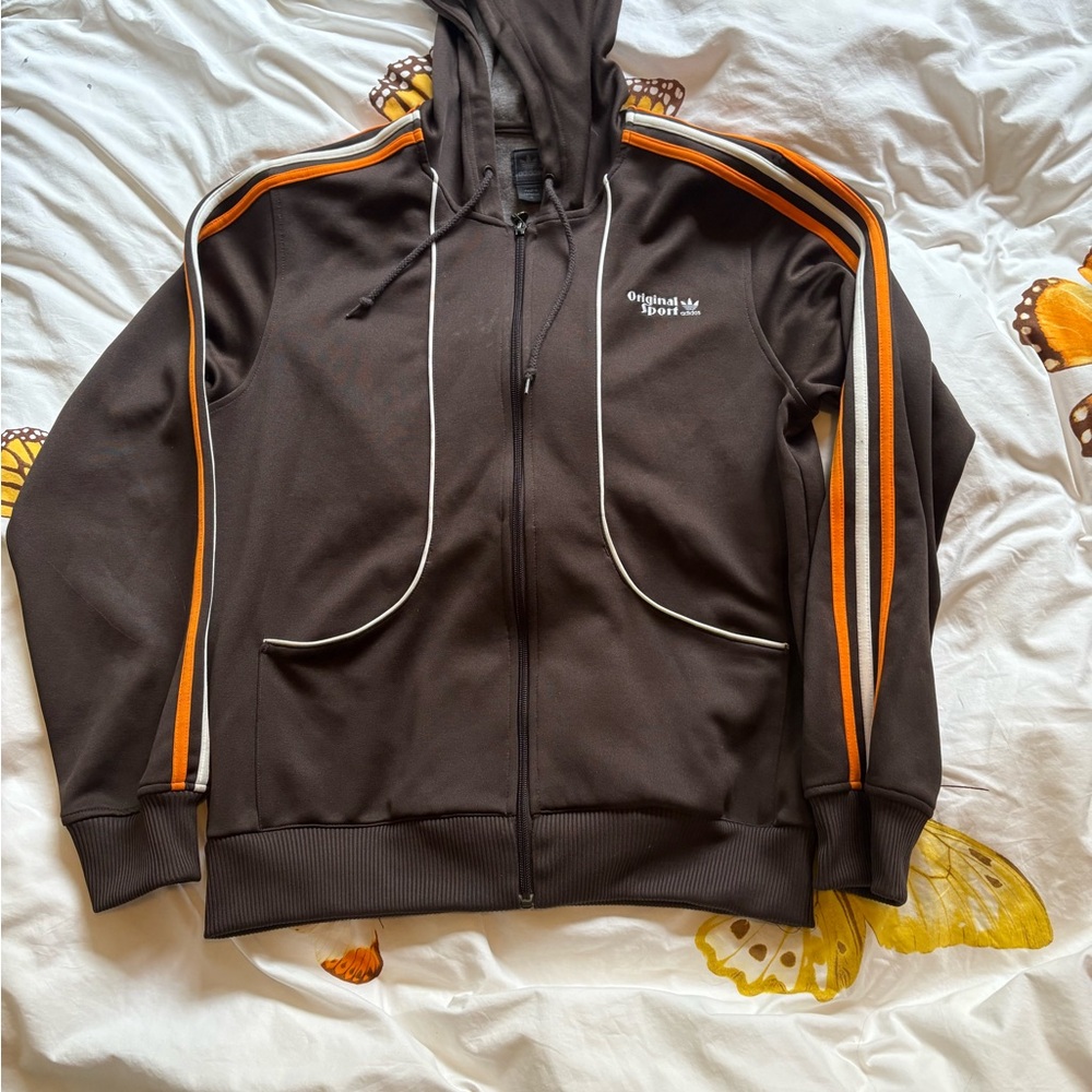 Adidas Originals Brown Jacket with Orange Stripes